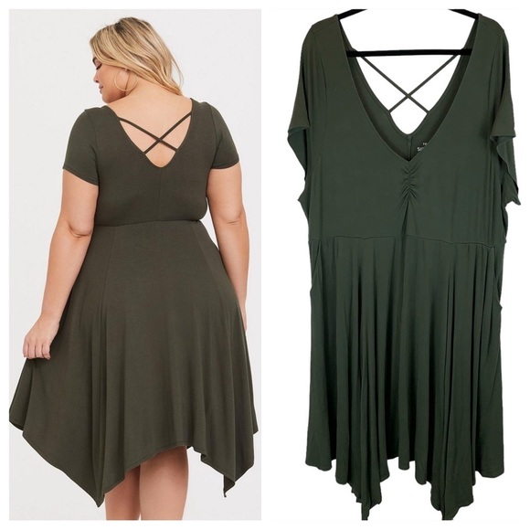 torrid Dresses & Skirts - torrid sz 4 Super Soft Olive Green Handkerchief Skater Knee Length Dress